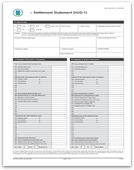 HUD-1 Settlement Statement form image